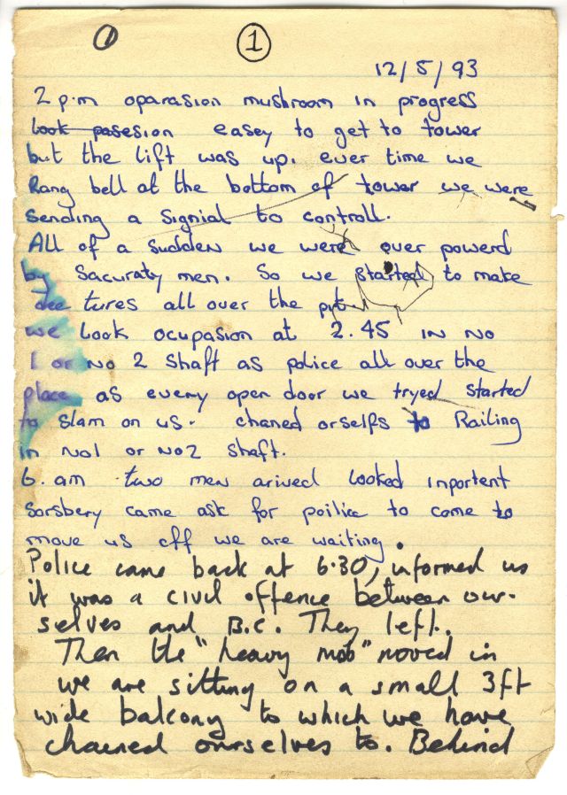 Page 1 of a handwritten letter dated 12/5/93, written in blue and black ink, suggesting it was written by two different people. The first section contains several spelling errors.